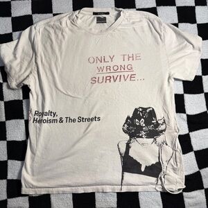 Ksubi Off-White Graphic Tee with Red Text and Black Illustration